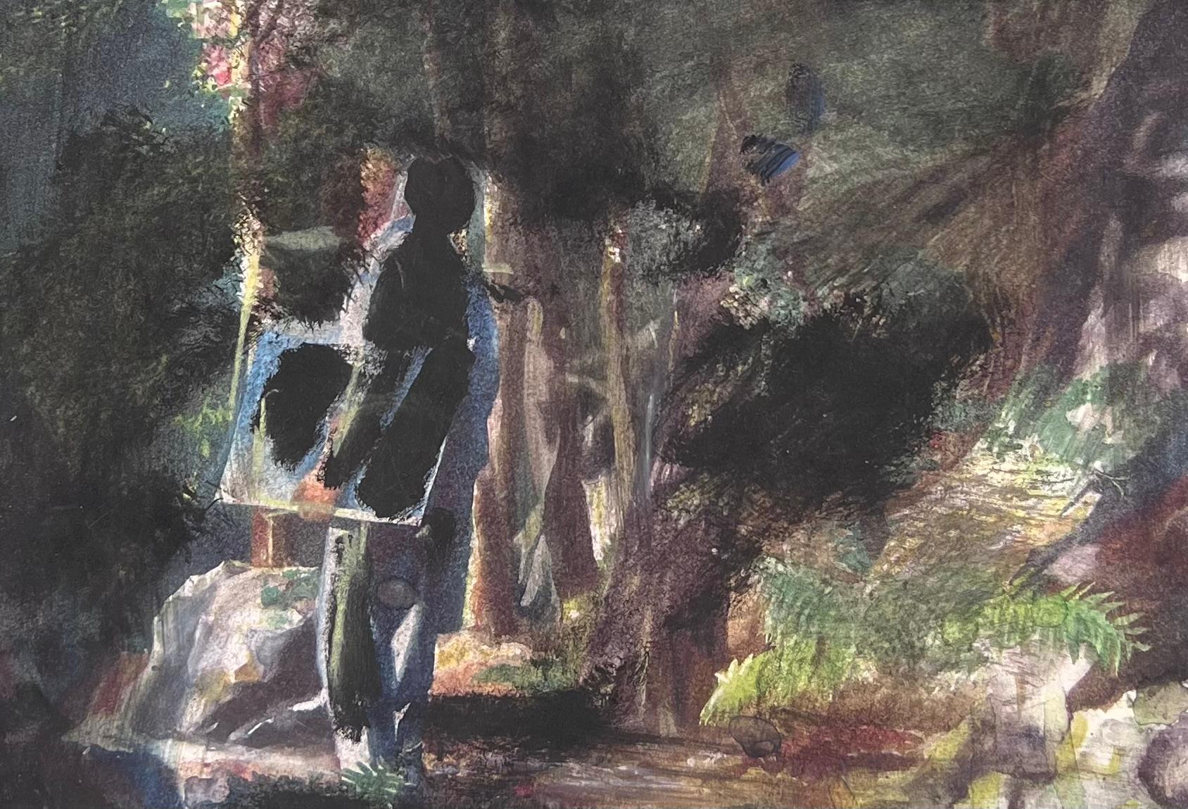 Robert Ladou Figurative Painting - Artist Walking Through the Gloomy Forest Original French Artwork