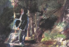 Artista caminando por el bosque sombrío Obra de arte original francesa