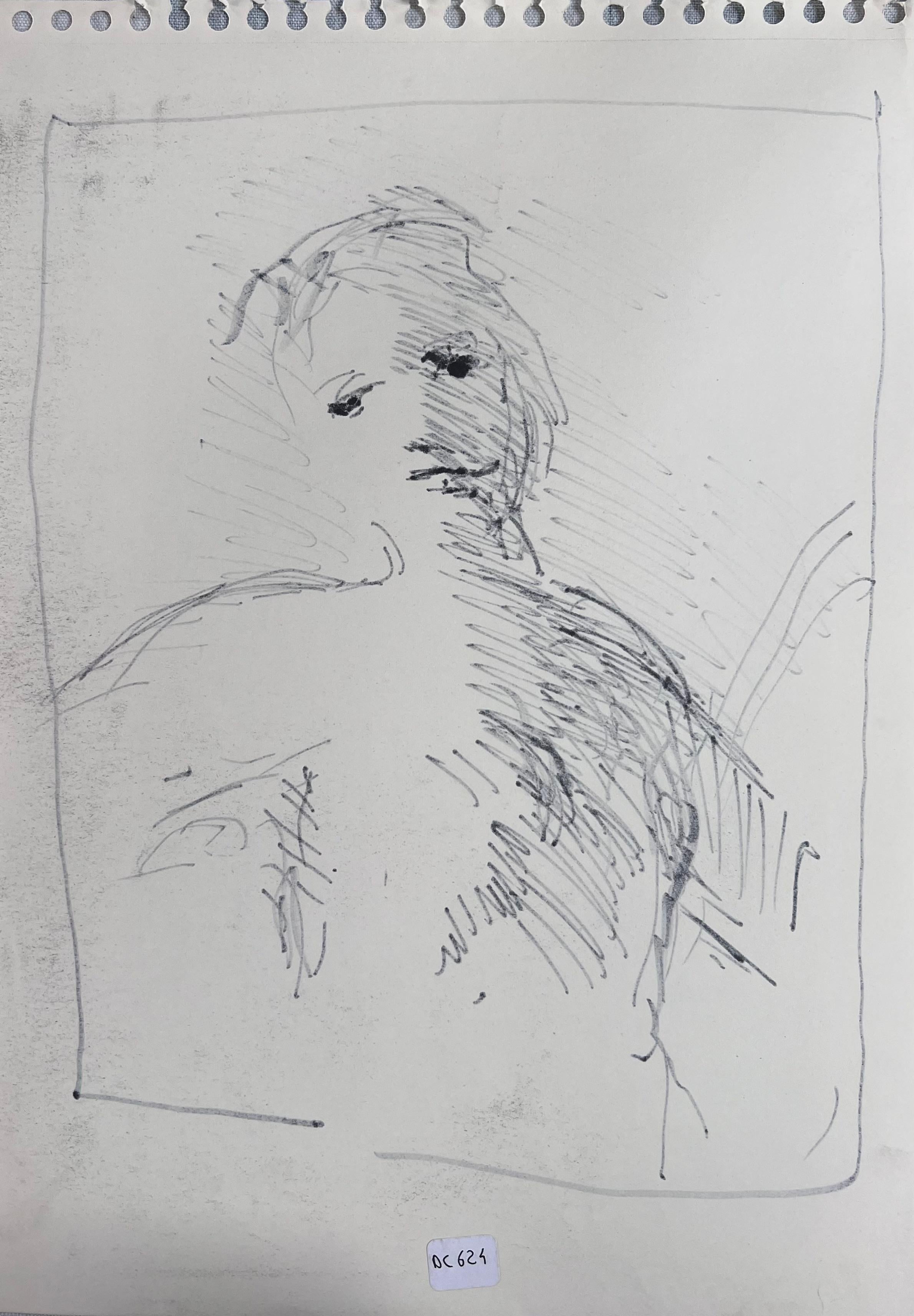 Portrait flou Esquisse d'une dame Original French Artwork - Gris Portrait Painting par Robert Ladou