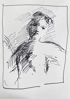 Portrait flou Esquisse d'une dame Original French Artwork