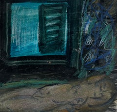 Persianas Verde Oscuro Paisaje Interior Oscuro Obra Original Francesa