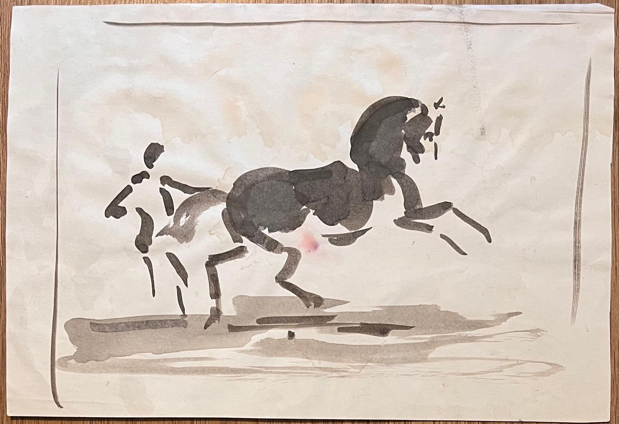 Dynamische Aquarellstudie eines Equine-Turneurs mit einem Pferd – Painting von Robert Ladou