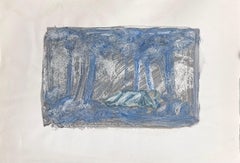 Figure Sleeping Under The Blue Woodland Landscape Original French Artwork
