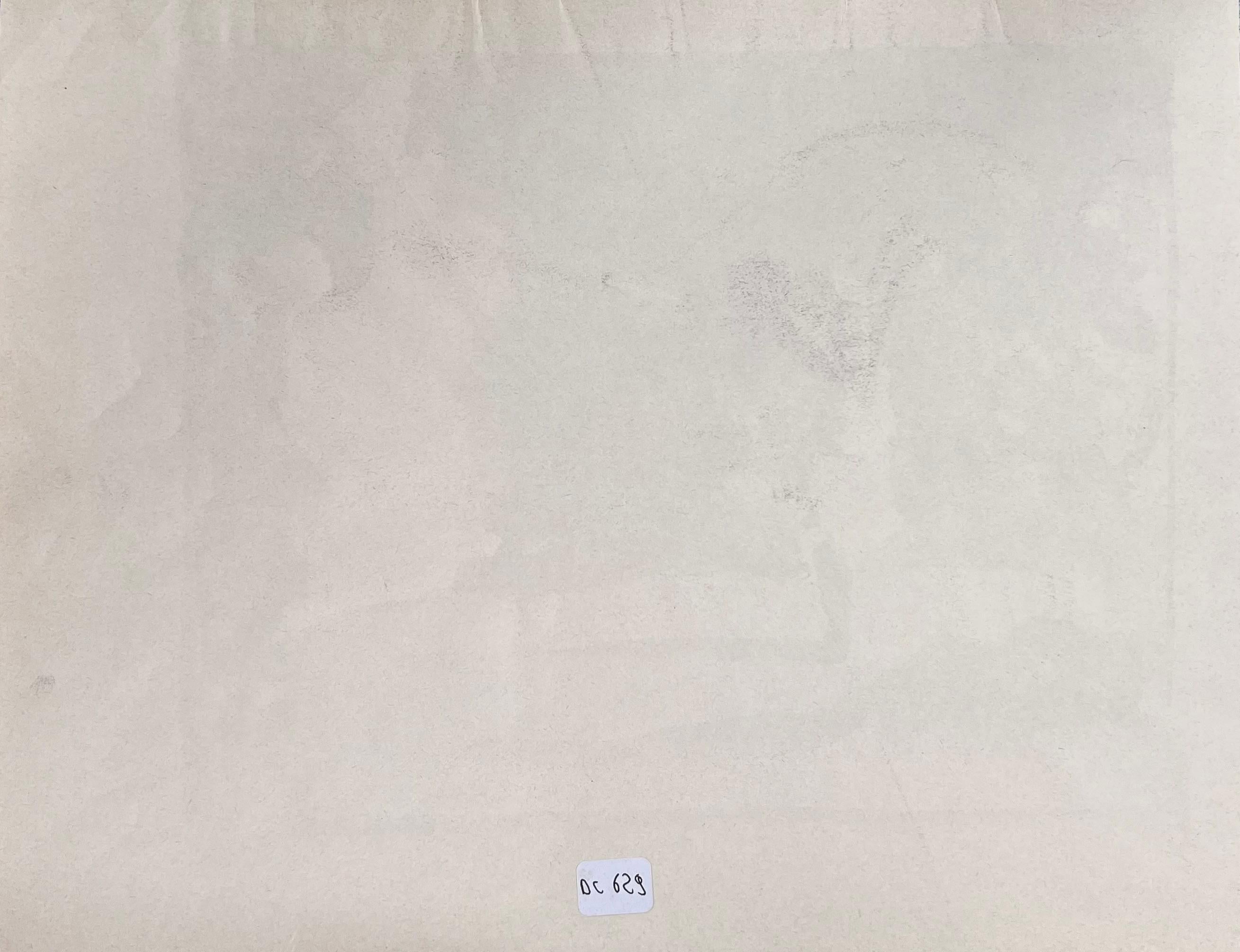 Figure Stood in Brown Foggy Landscape Original French Artwork - Gray Figurative Painting by Robert Ladou