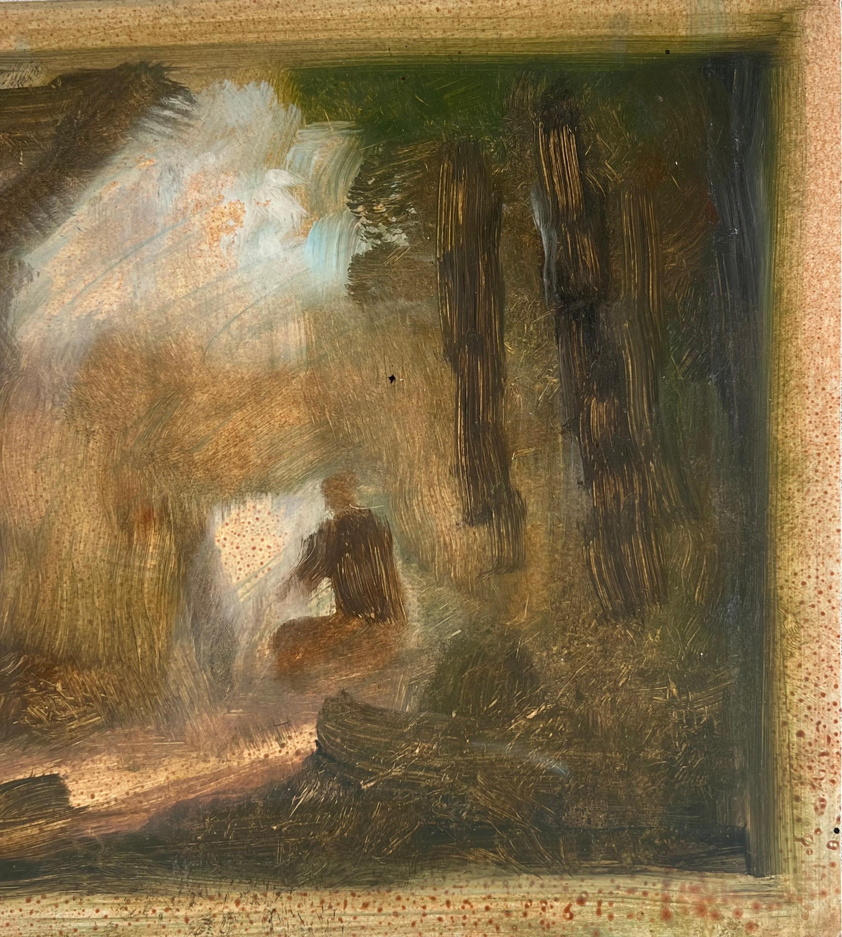Figure Stood in Green Foggy Landscape Original French Artwork - Brown Figurative Painting by Robert Ladou