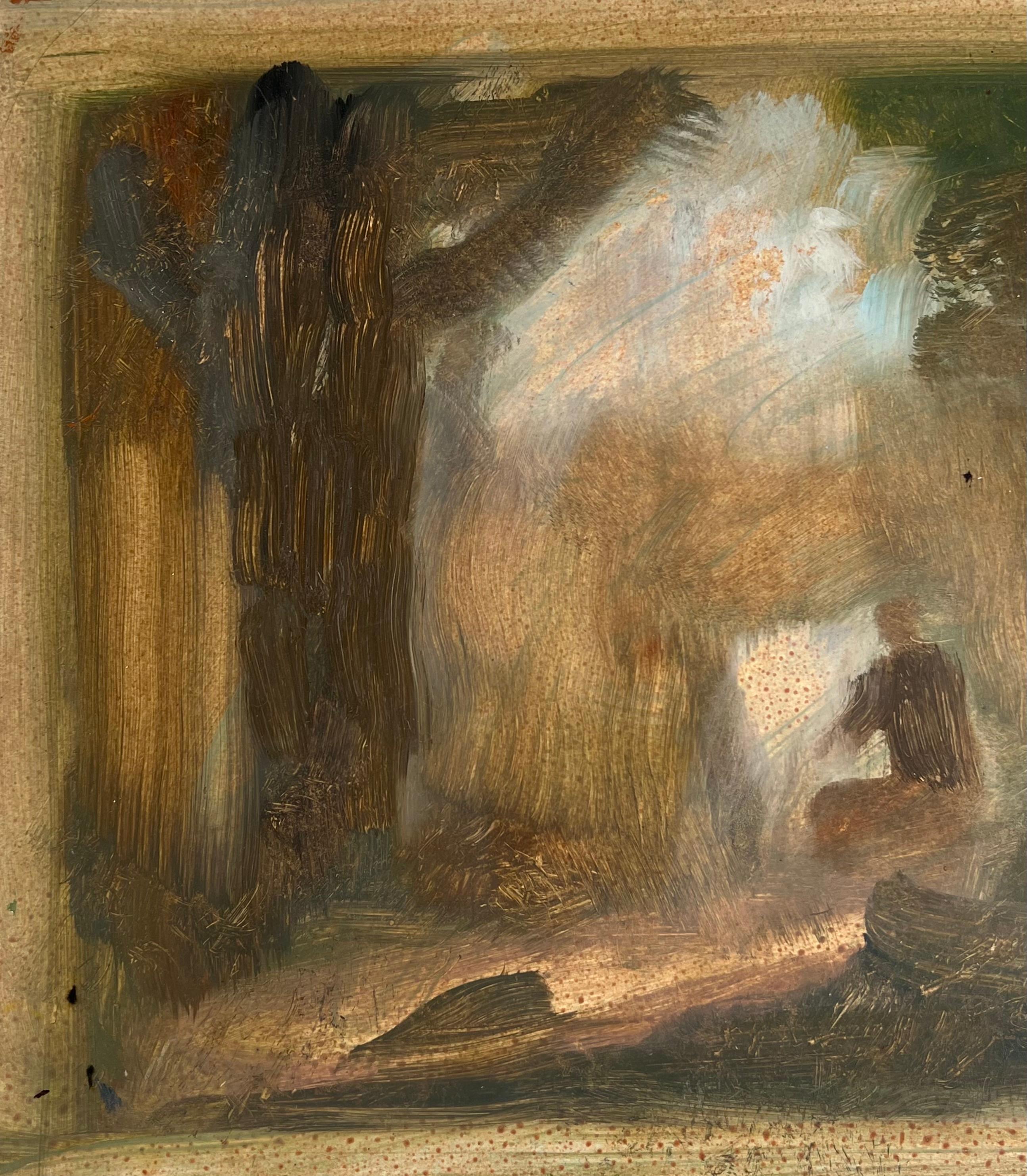 Figure Stood in Green Foggy Landscape Original French Artwork For Sale 1