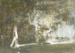 Figure Stood in Green Foggy Landscape Original French Artwork