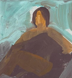 Figura con Pelo Corto Castaño en Marco de Ventana Obra de Arte Original Francesa