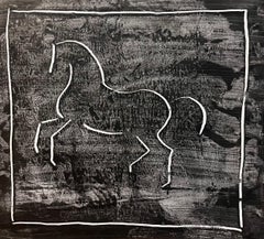 Simplistic French Equine Line Drawing on a Black Background