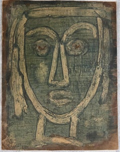 Cara Abstracta Verde Pintura Acrílica Original Francesa