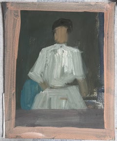 Dama con Vestido Blanco En Marco de Ventana Obra de Arte Original Francesa