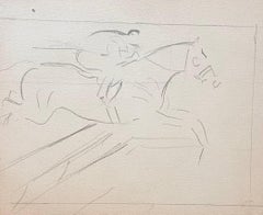 Boceto minimalista de un caballo y un jinete superando un salto