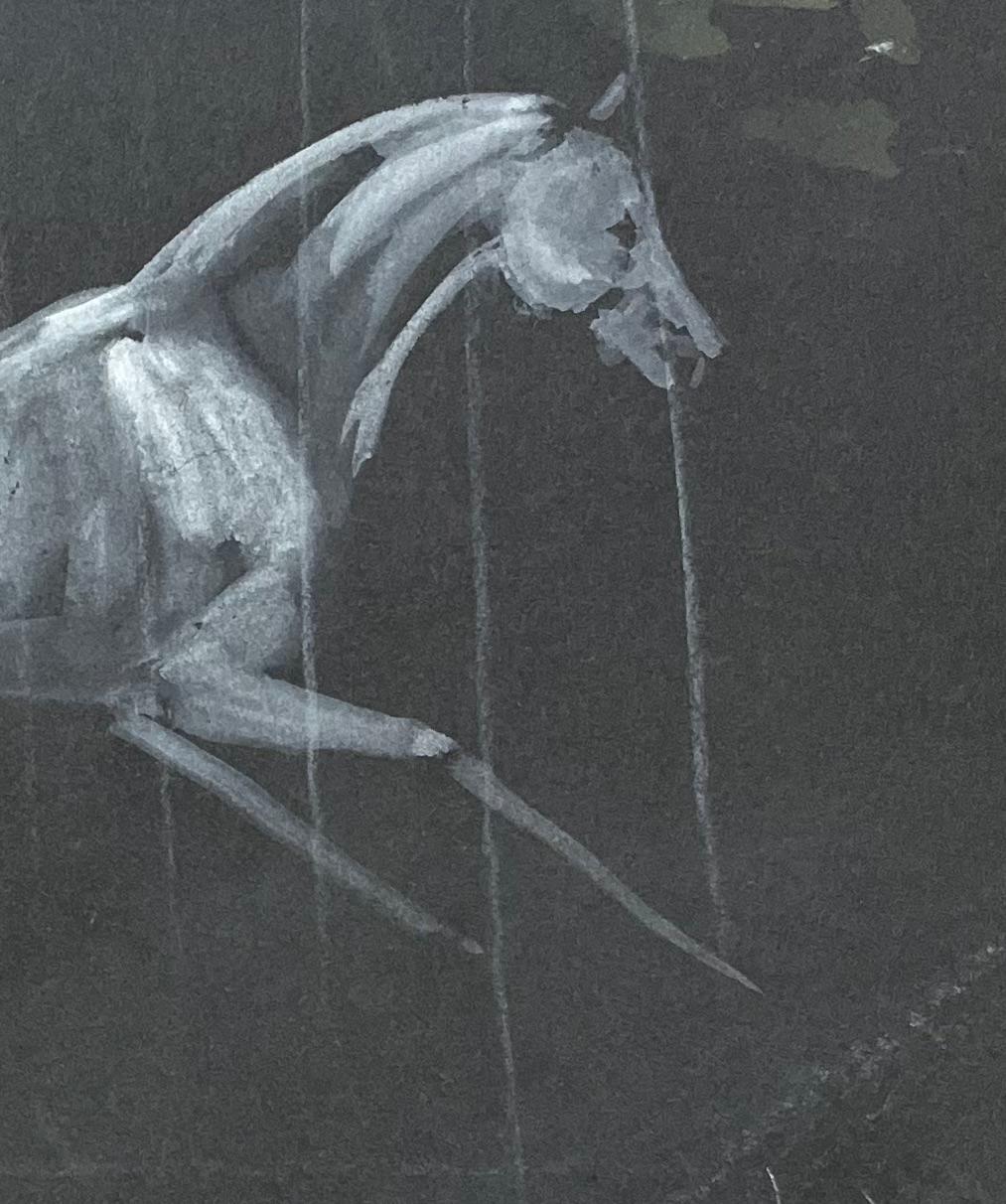 Monochrome Watercolour Study of the Anatomy of a Horse on Black Paper - Academic Art by Robert Ladou