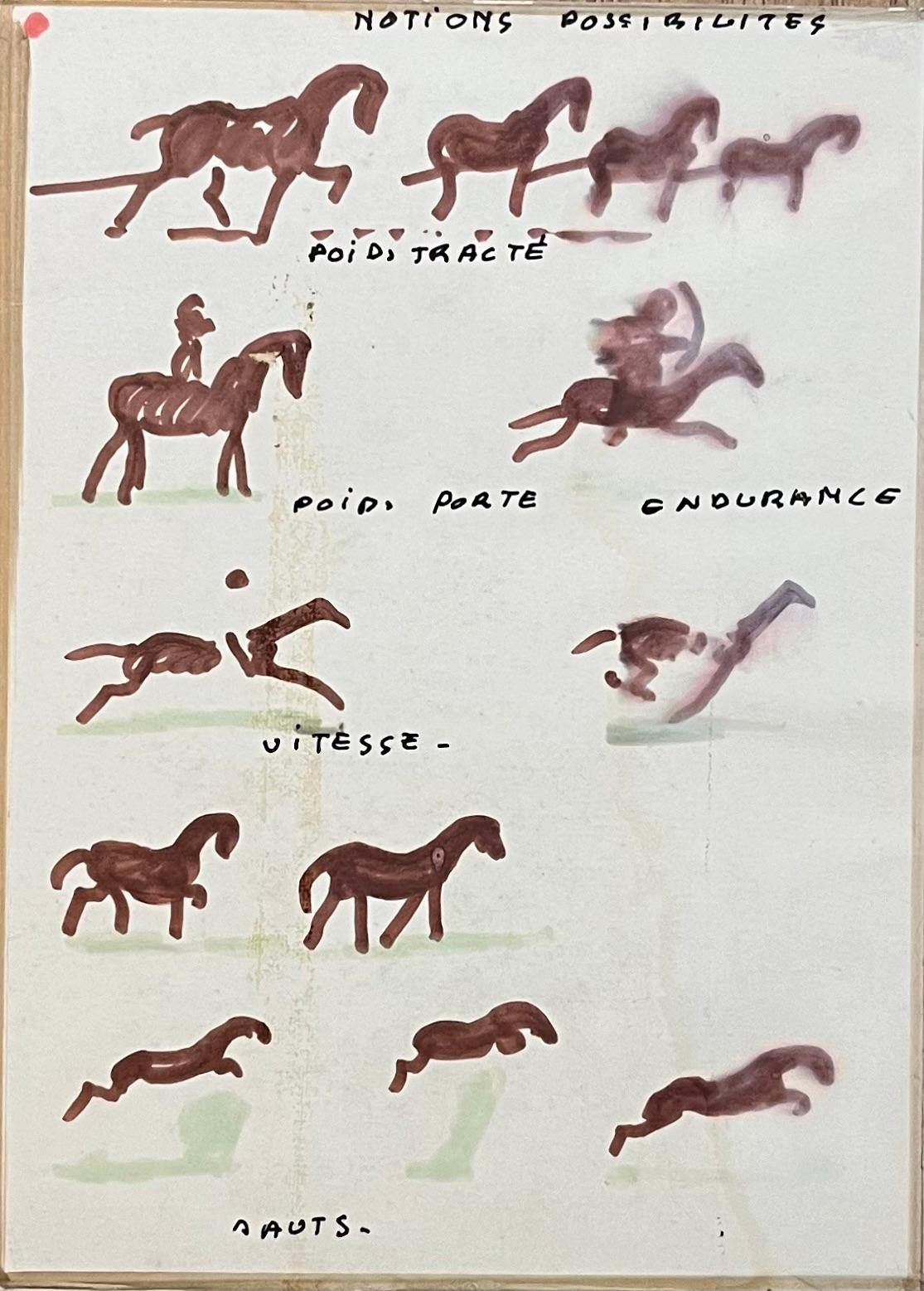 Title: Original French Abstract Study or a Rearing Horse and Figure

Artist: Robert Ladou (French, 1929-2014)
Medium: Pen on paper
Size: 6.25 (Height) x 4.5 (Width)
Signed: No
Condition: Good, some light surface wear consistent with age
Provenance: