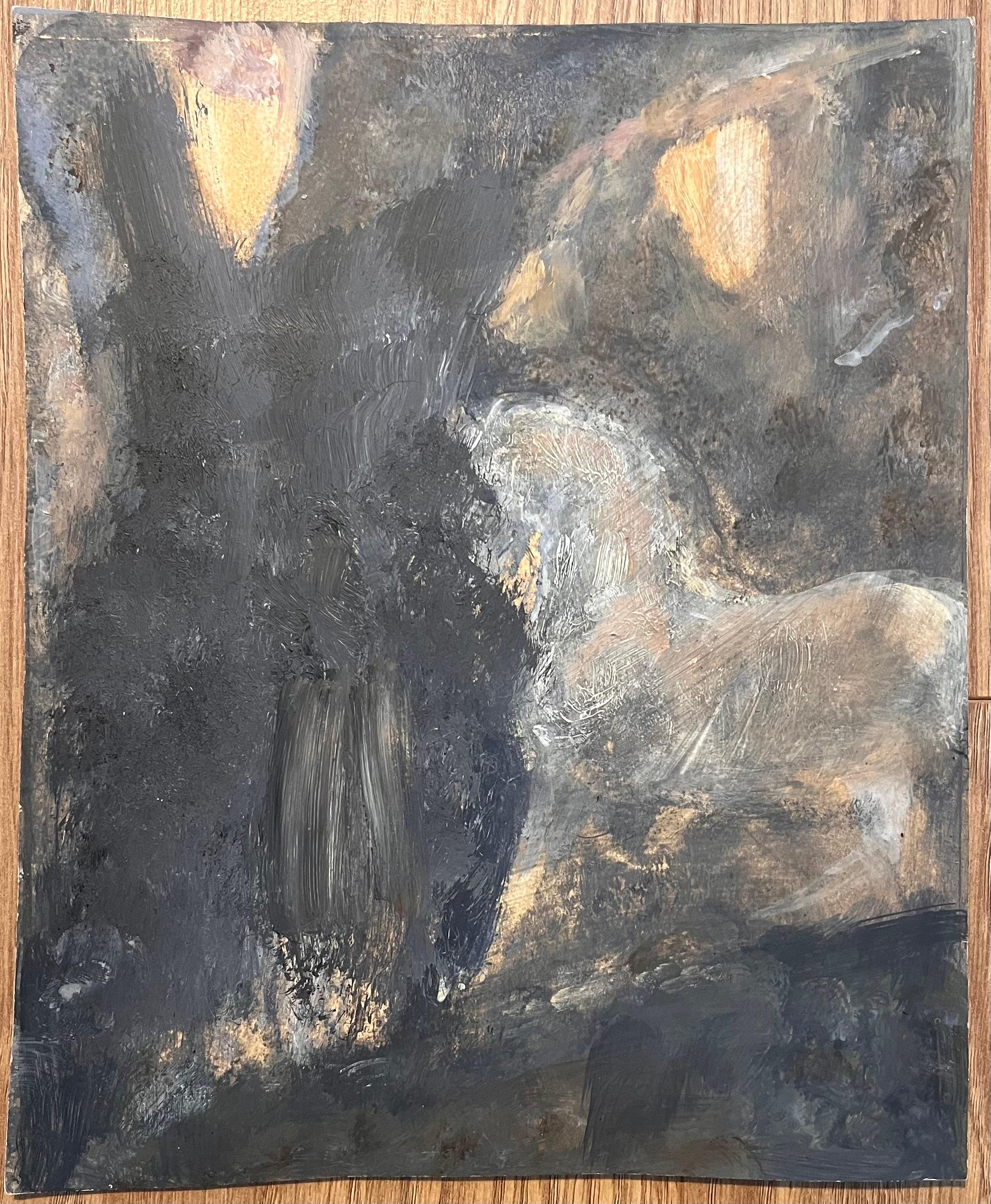 Originale opera d'arte astratta francese raffigurante un cavallo in una foresta - Painting di Robert Ladou