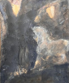 Originale opera d'arte astratta francese raffigurante un cavallo in una foresta