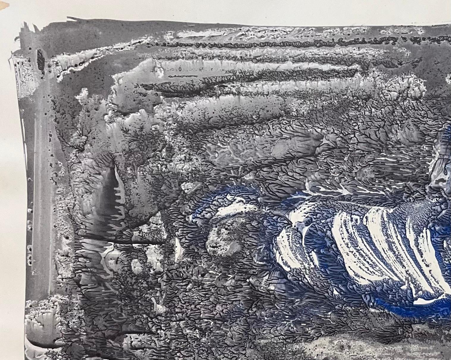 Original French Abstract Horse Composition in Black and Blue - Academic Painting by Robert Ladou