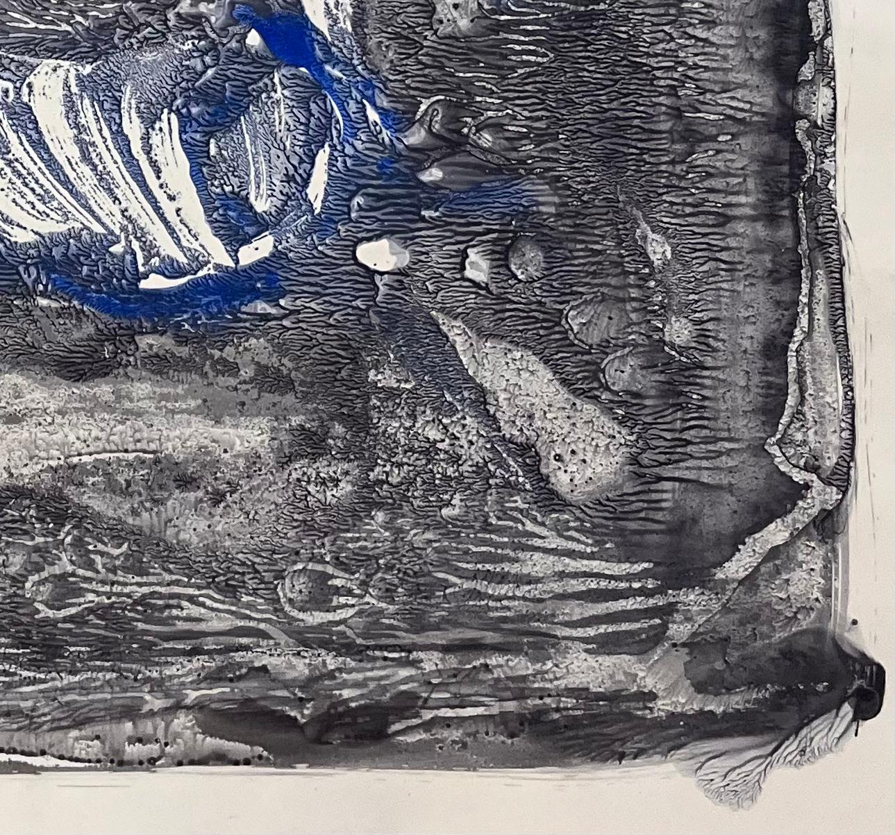 Original French Abstract Horse Composition in Black and Blue For Sale 2