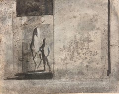 Original French Abstract Study of a Horse and Figure in a Stable