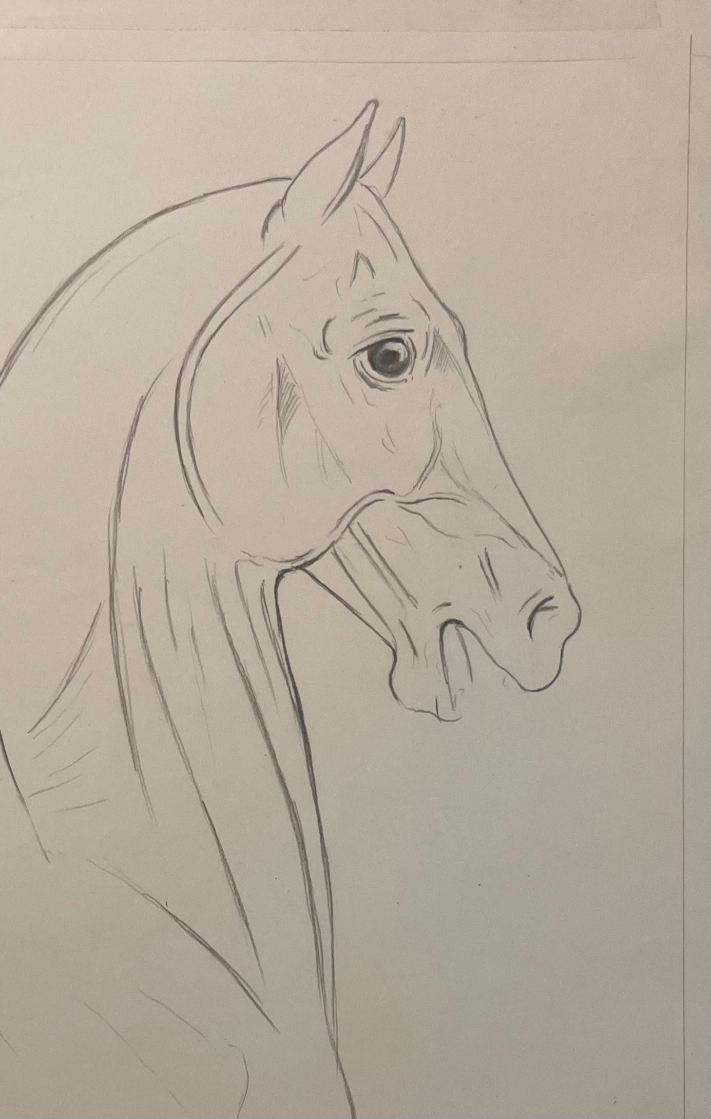 Original French Anatomical Pencil Study of Horse’s Head and Neck - Academic Painting by Robert Ladou