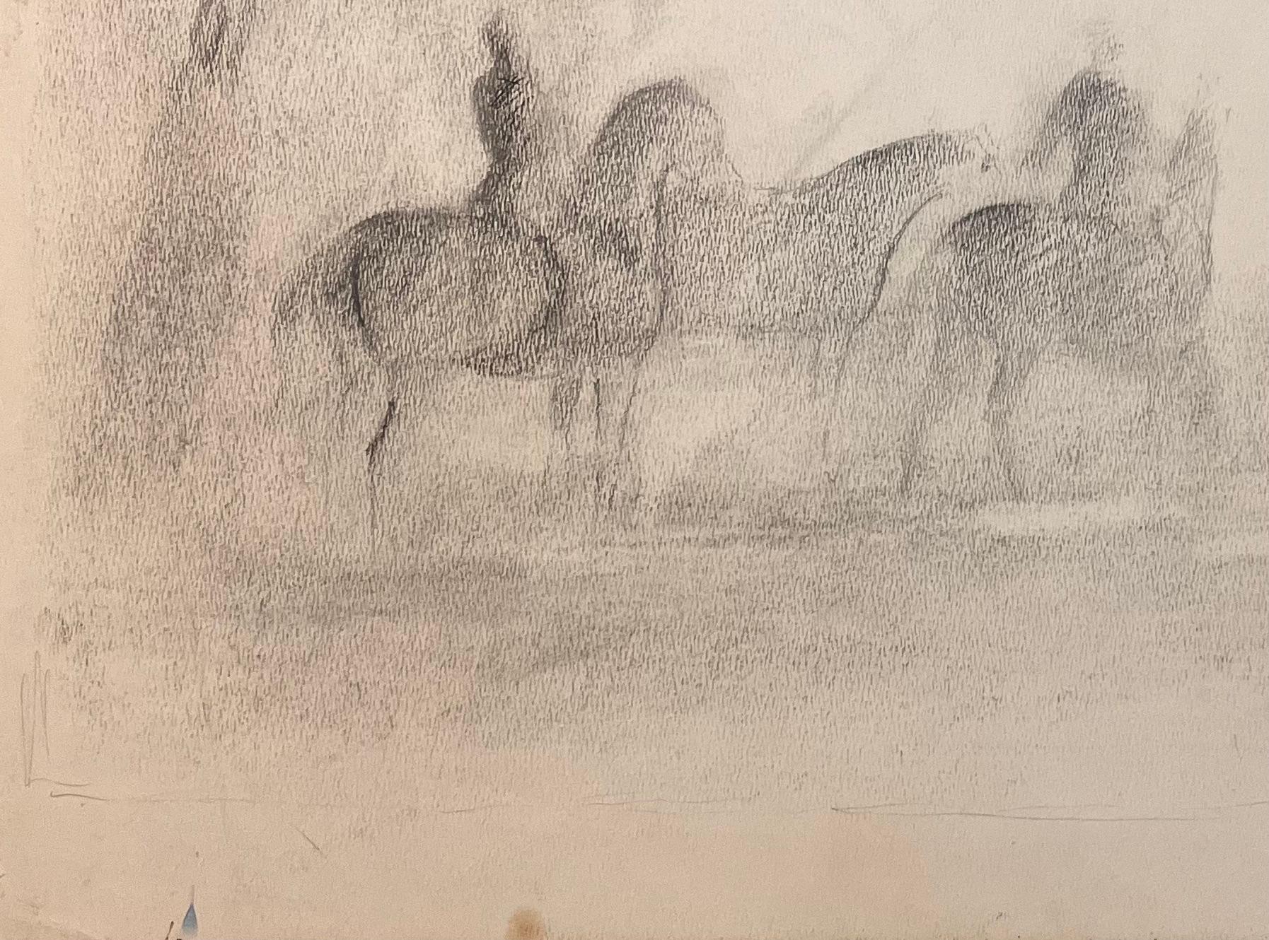 Title: Original French Pencil Study of Riders and Horses in Misty Landscape 
Artist: Robert Ladou (French, 1929-2014)
Medium: Pencil on paper
Size: 11.75 (Height) x 16.5 (Width)
Signed: No
Condition: Good, with minor signs of aging and light