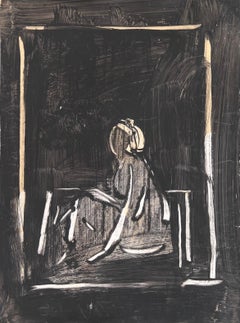 Contorno De Una Figura En Un Paisaje De Fondo Negro Obra De Arte Original Francesa