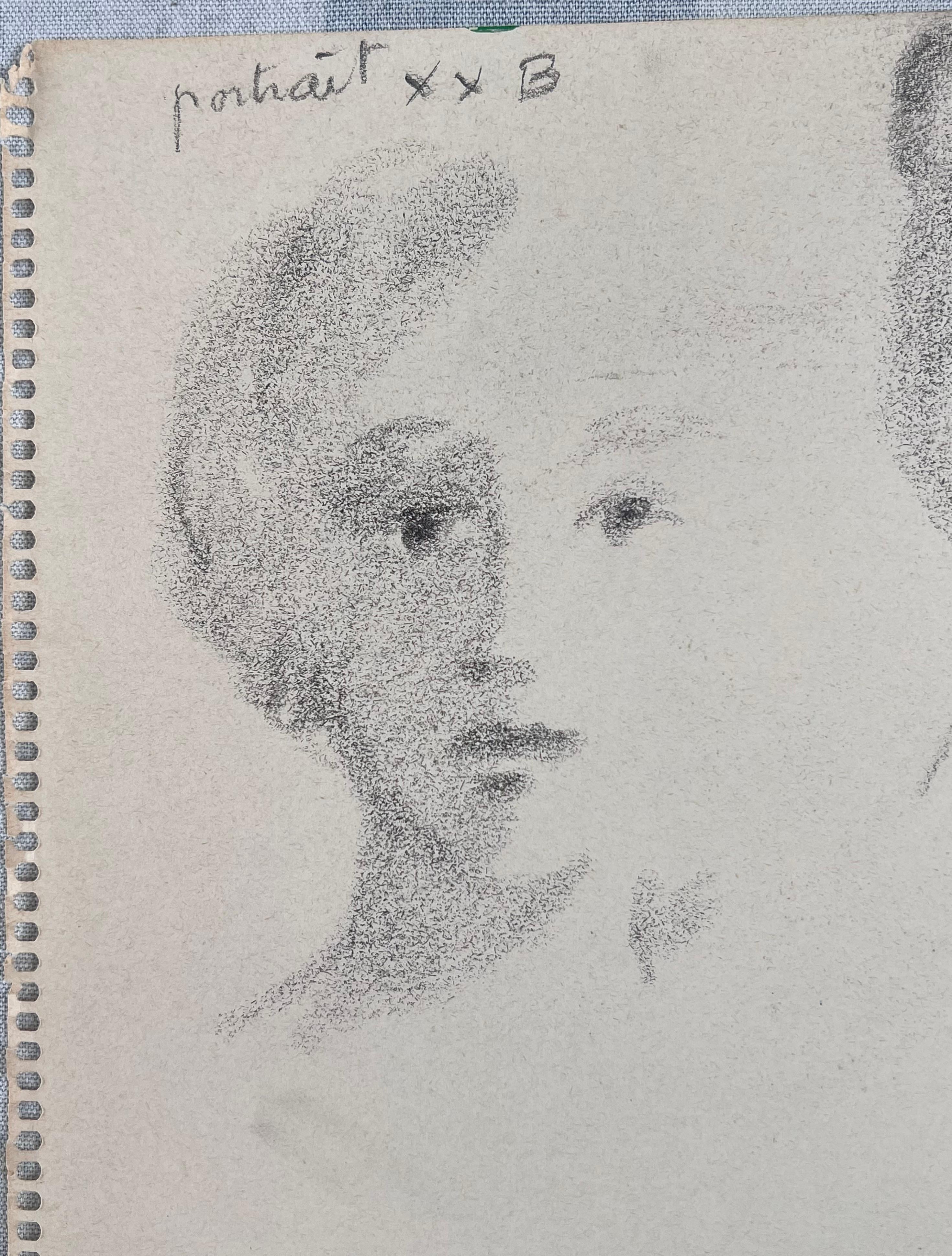 Portraits au crayon de figures à deux visages Esquisse originale française - Painting de Robert Ladou