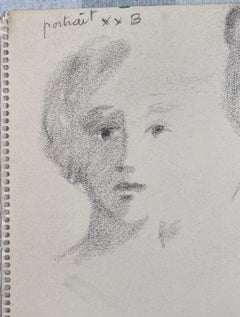 Portraits au crayon de figures à deux visages Esquisse originale française