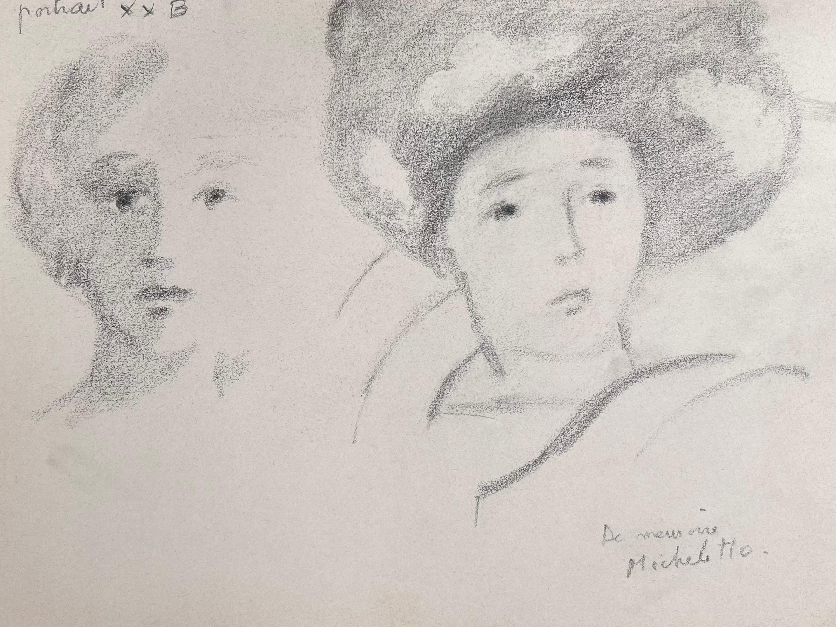 Portraits au crayon de figures à deux visages Esquisse originale française