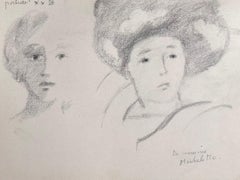 Portraits au crayon de figures à deux visages Esquisse originale française
