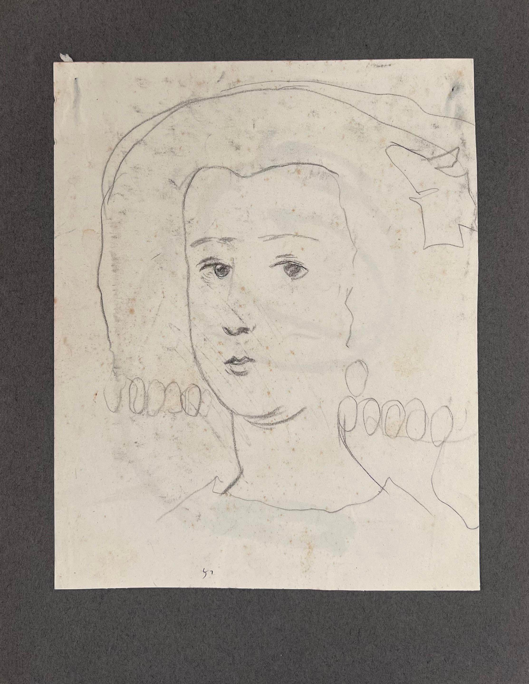 Esquisse au crayon d'une femme chic et à la mode Original French Artwork - Beige Landscape Painting par Robert Ladou