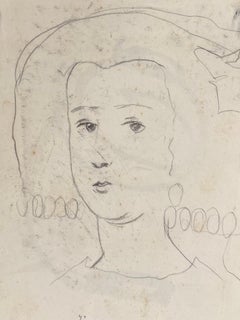 Esbozo a lápiz de una dama chic a la moda Obra de arte francesa original