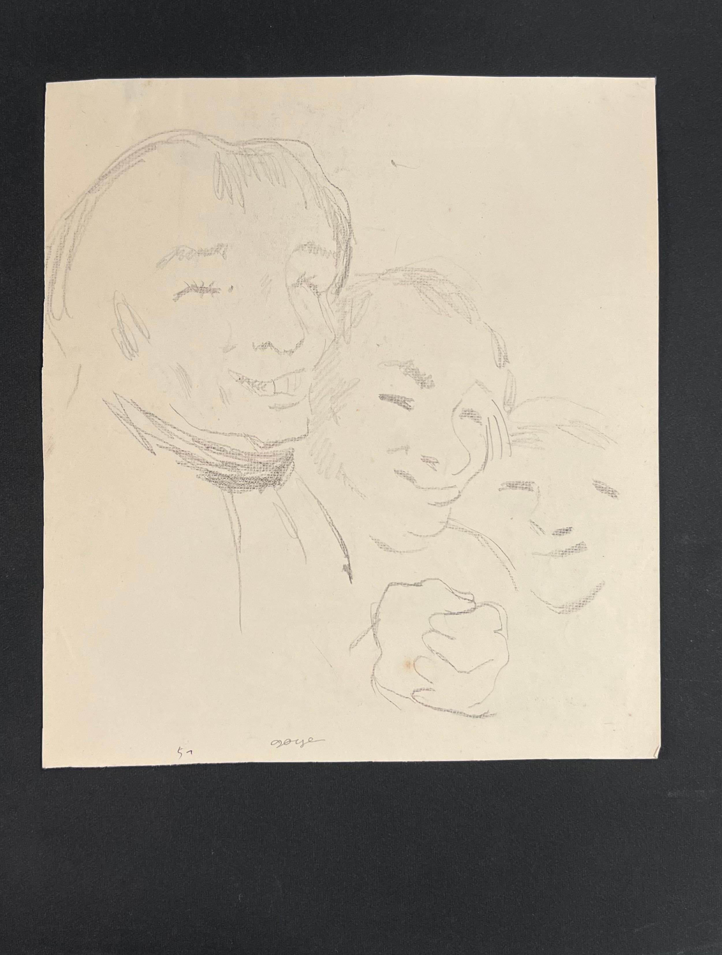 Œuvres d'art originales françaises 
par Robert Ladou (français 1929-2014)
dessin original au crayon sur papier d'artiste collé sur papier, non encadré
taille : 12 x 12.5 pouces
état : très bon
provenance : de la succession de l'Artistics en France
