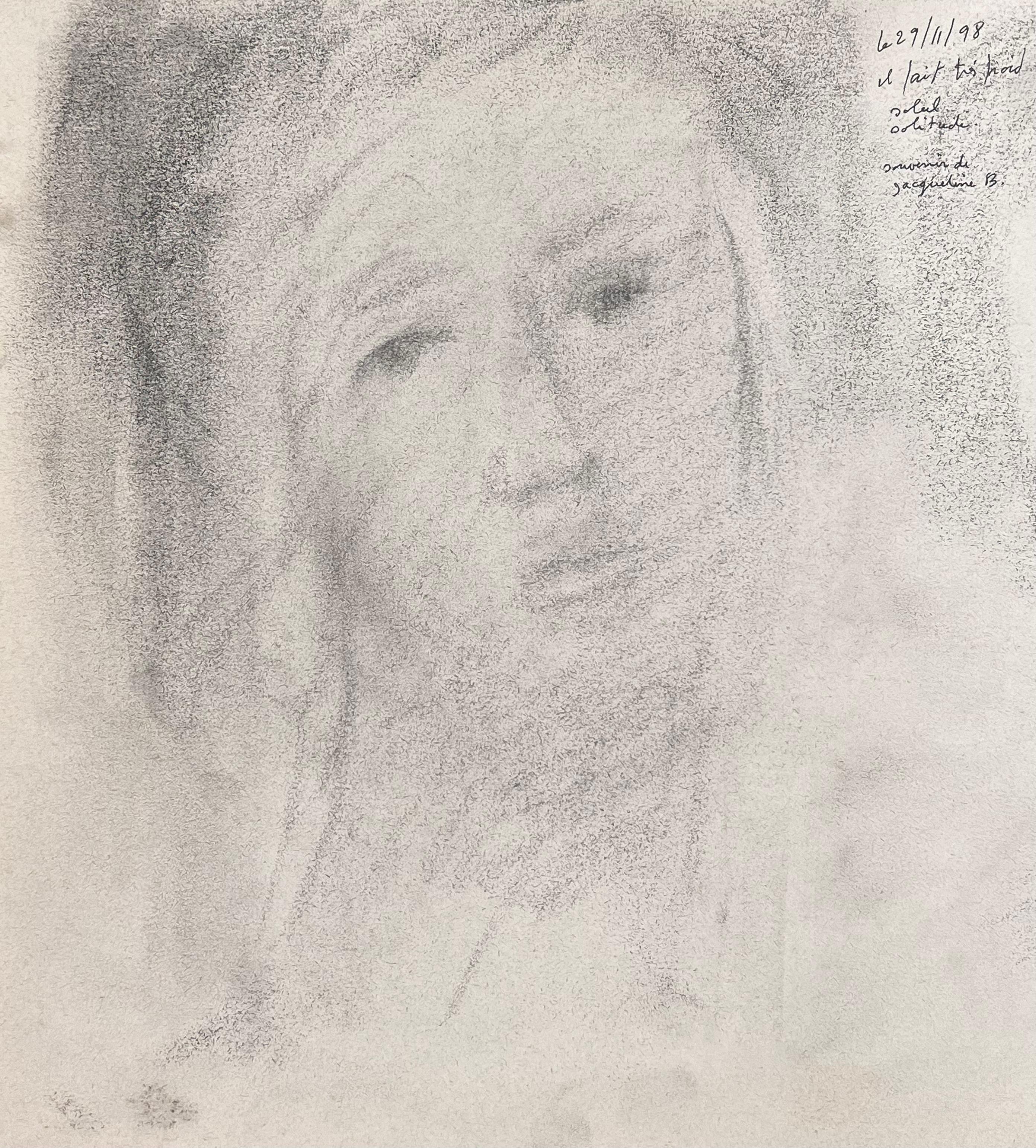 Esquisses au crayon de deux visages féminins délaissés Lady Original French Artwork en vente 1