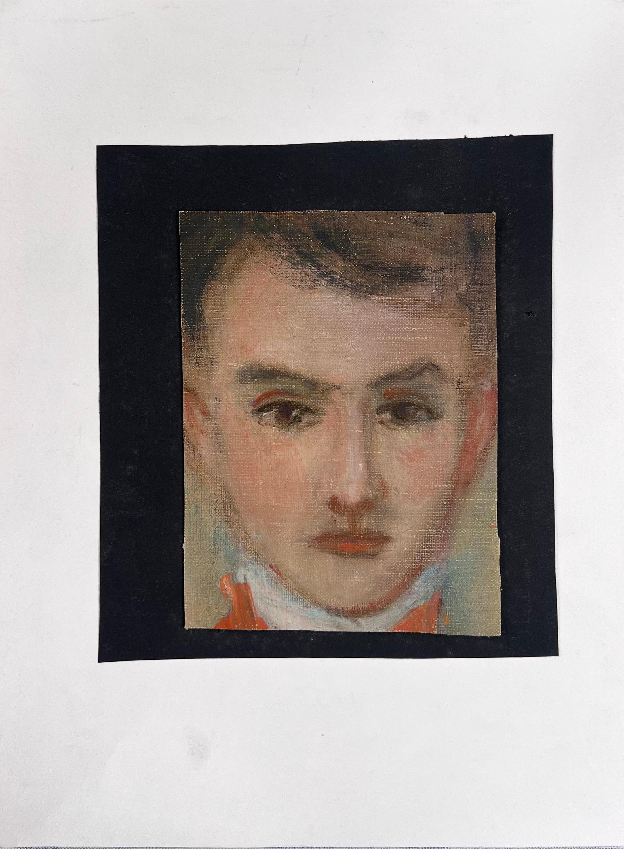 Portrait of a Young Man Original French Artwork Acrylic Painting - Brown Portrait Painting by Robert Ladou