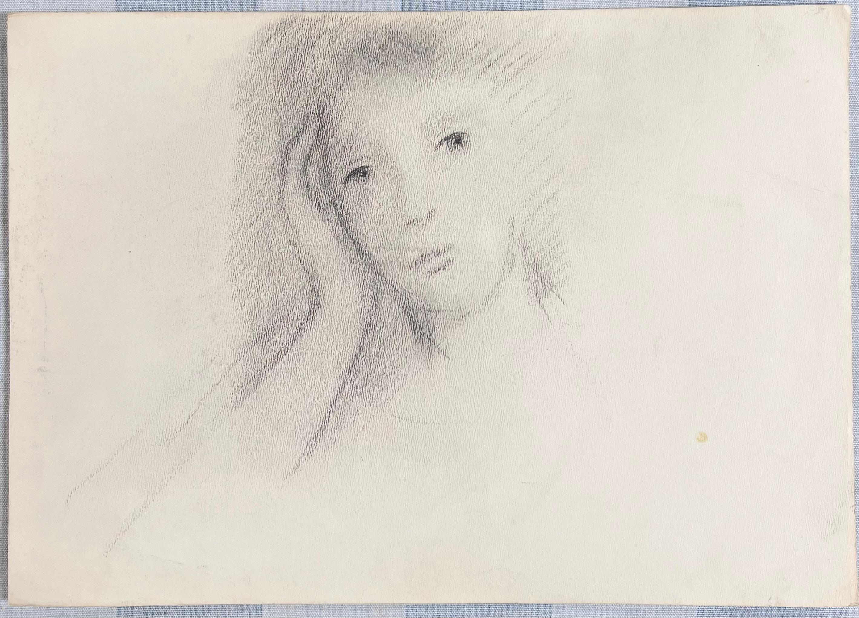 Portrait d'une dame au visage posé Esquisse au crayon Oeuvre d'art originale française - Painting de Robert Ladou