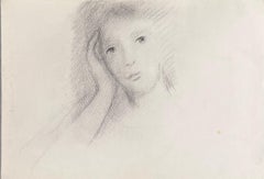 Portrait d'une dame au visage posé Esquisse au crayon Oeuvre d'art originale française