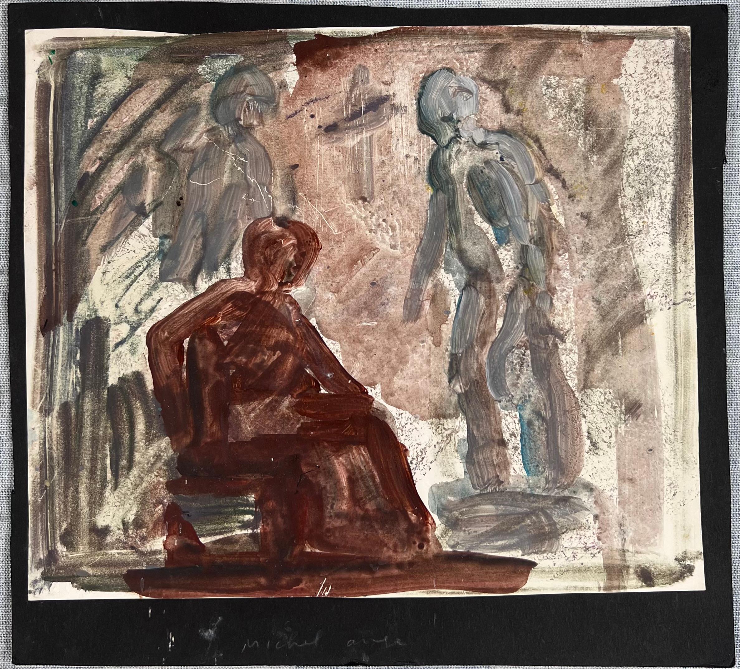 Deux figures abstraites Oeuvre d'art originale française Peinture acrylique - Painting de Robert Ladou