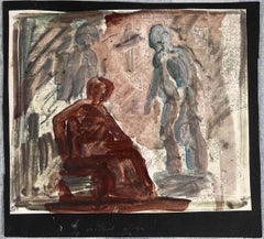 Zwei abstrakte Figuren Original Französisch Kunstwerk Acrylgemälde