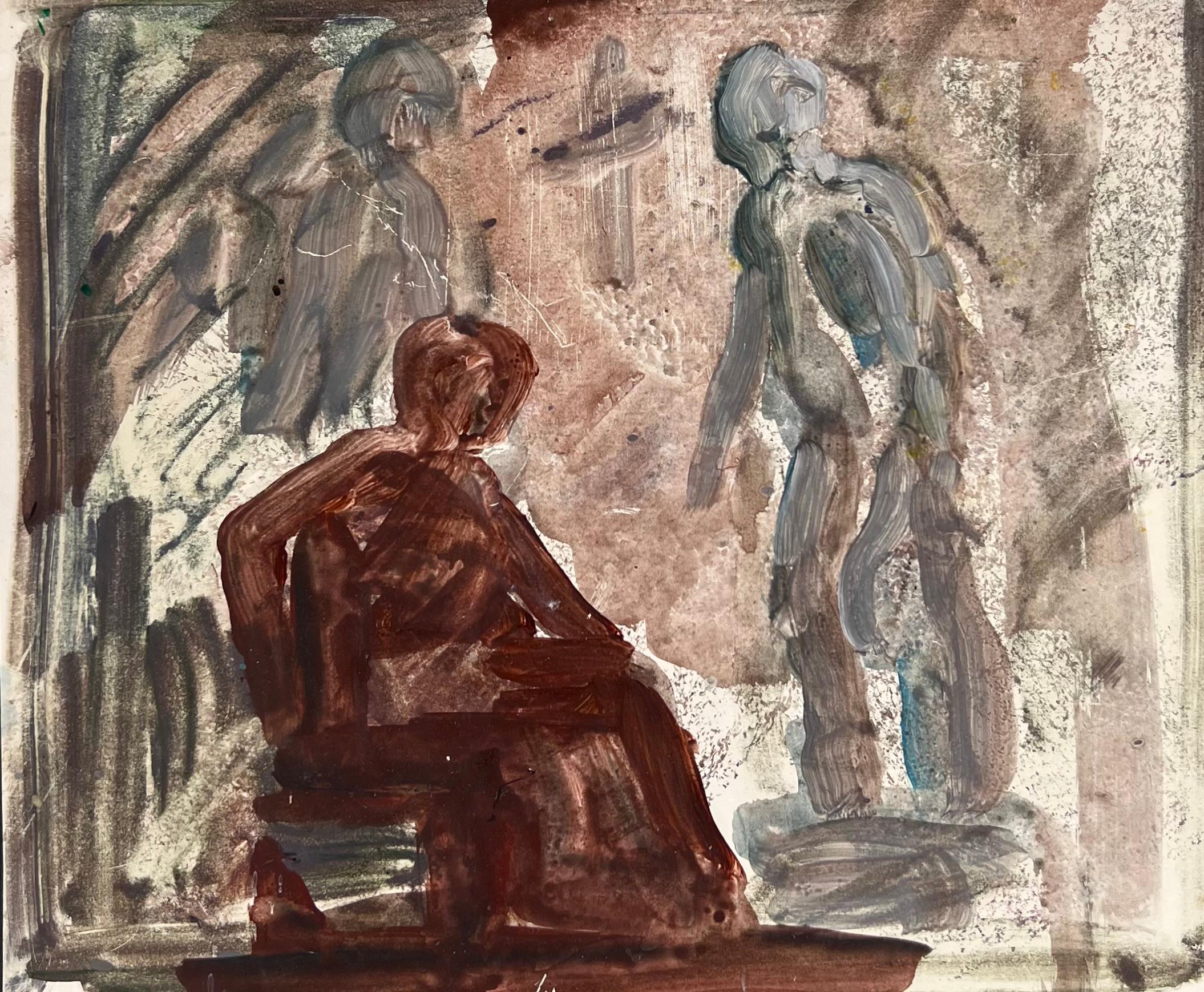 Portrait Painting Robert Ladou - Deux figures abstraites Oeuvre d'art originale française Peinture acrylique