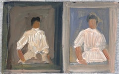 Dos Damas de Blanco en la Ventana Marcos Obra de Arte Francesa Original