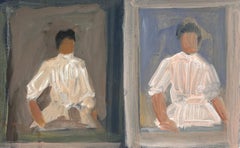 Dos Damas de Blanco en la Ventana Marcos Obra de Arte Francesa Original