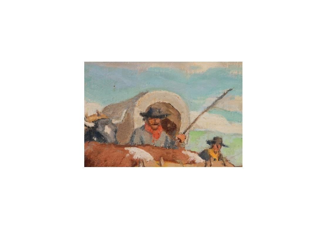 Robert Lambdin (Am., 1886-1981)  Ölgemälde auf Leinwand „Heading West Scene“ im Zustand „Gut“ im Angebot in Bridgeport, CT