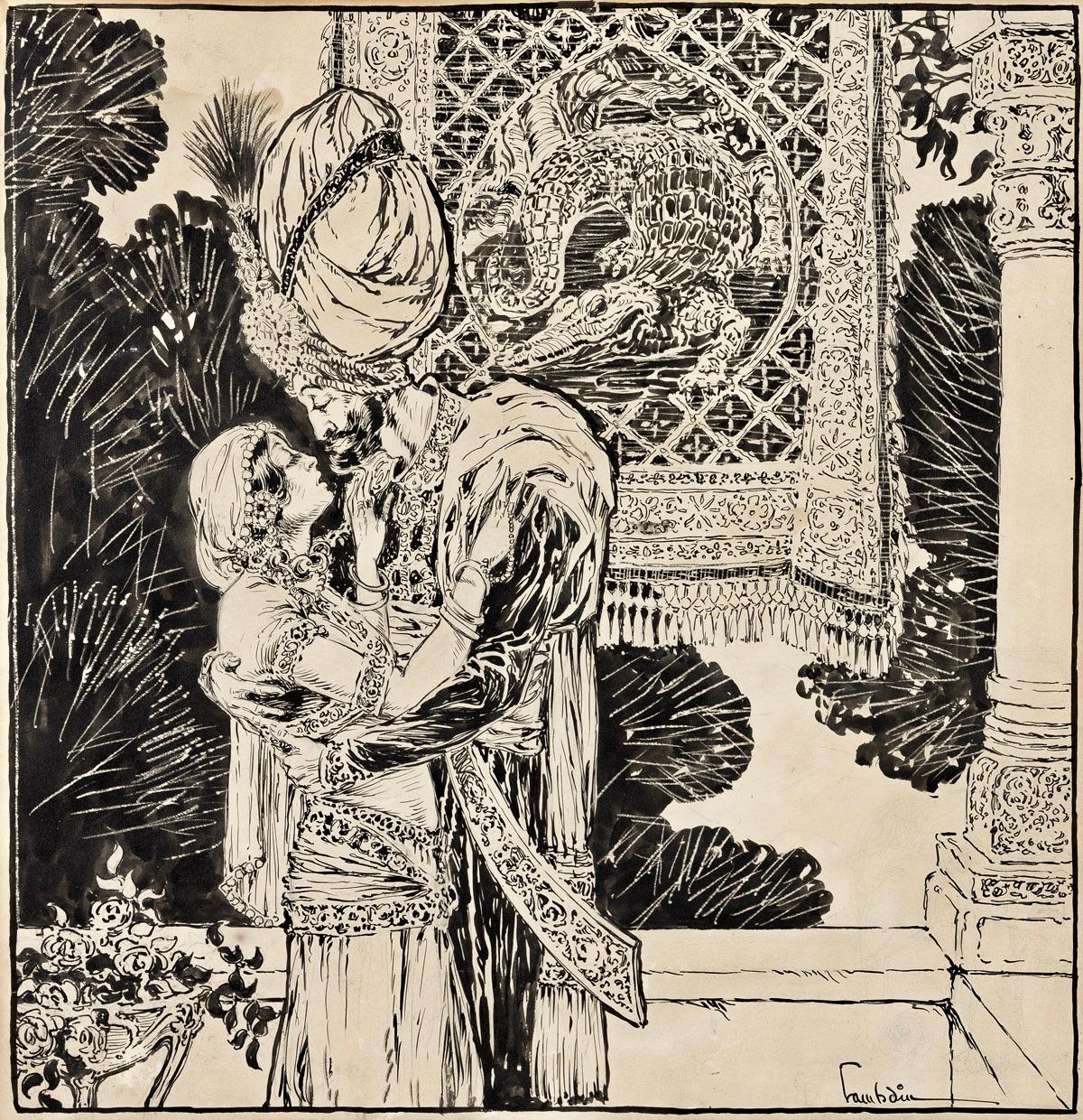 Middle Eastern Romance, Illustration for Unidentified Publication - Painting by Robert Lambdin