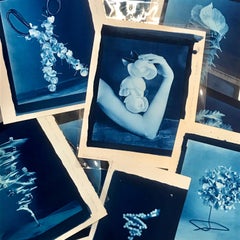 Dicenado - Surreal blue cyanotype of dice tornado, kinetic still life abstract