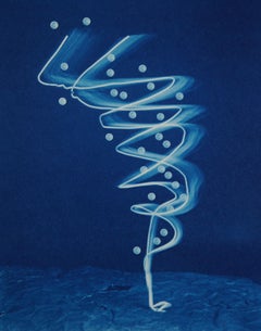 Moonado 2 - Surreal blue cyanotype moon tornado, kinetic still life