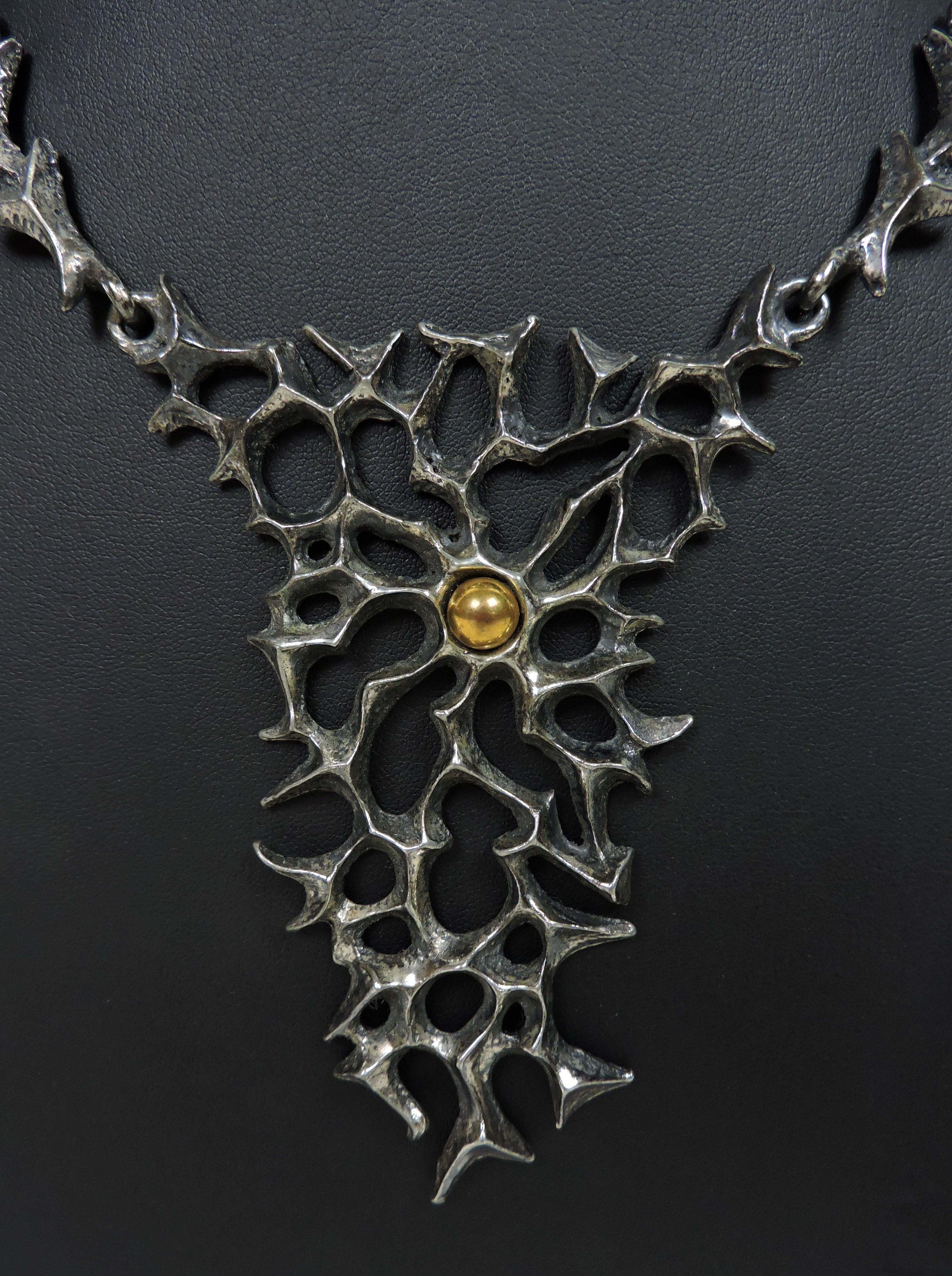Cast Robert Larin Brutalist Modernist Sculptural Bib Necklace, Canadian Art Jewelry