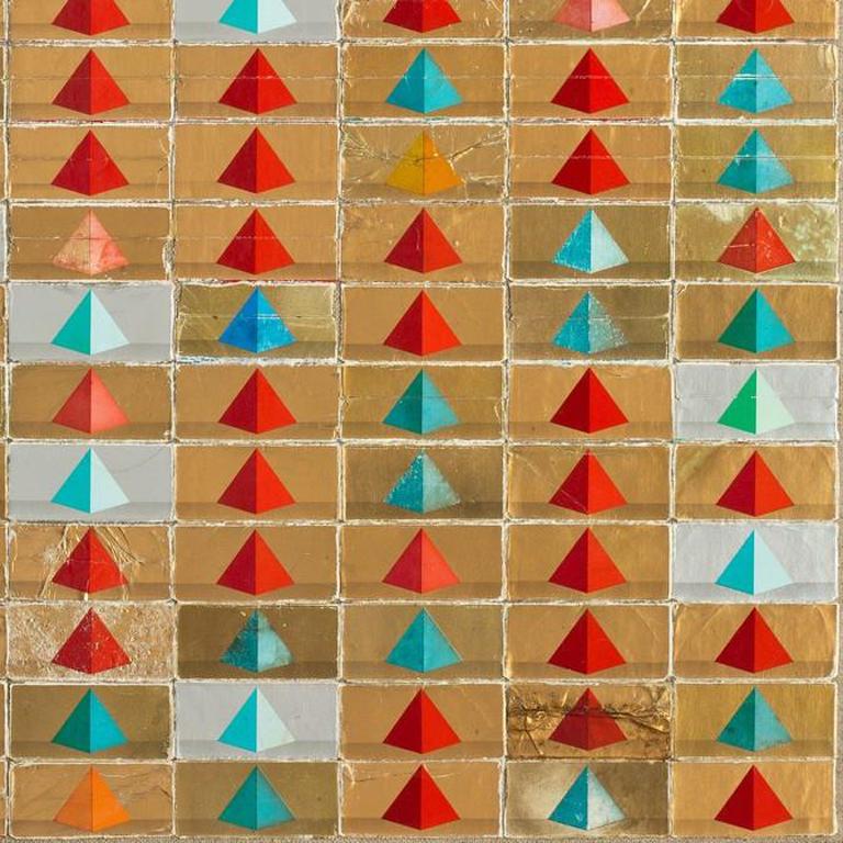 Pyramids (Avenue of the Dead), Robert Larson, 2018, Cigarette Packaging, Linen For Sale 3