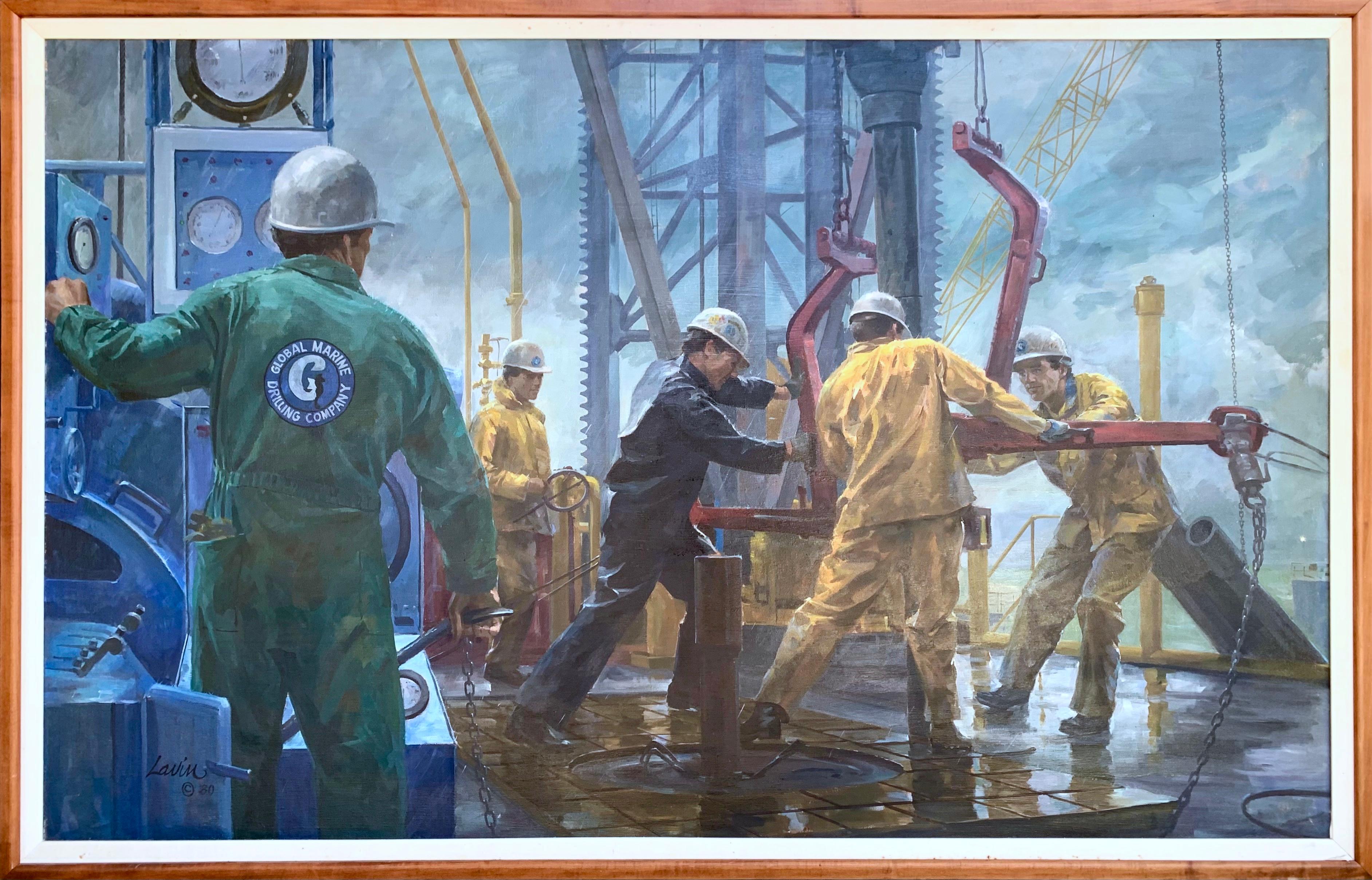 Robert Lavin Portrait Painting - Global Marine Oil Workers on and Offshore Rig