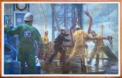 Travailleurs de l'huile de la marine mondiale sur et sur le rivage